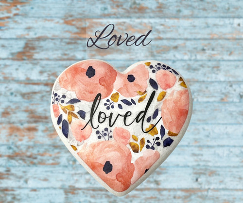 Heart Stone Pink Floral Loved