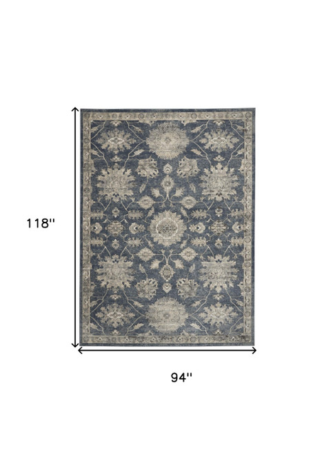 8' X 10' Beige and Blue Floral Medallion Power Loom Area Rug