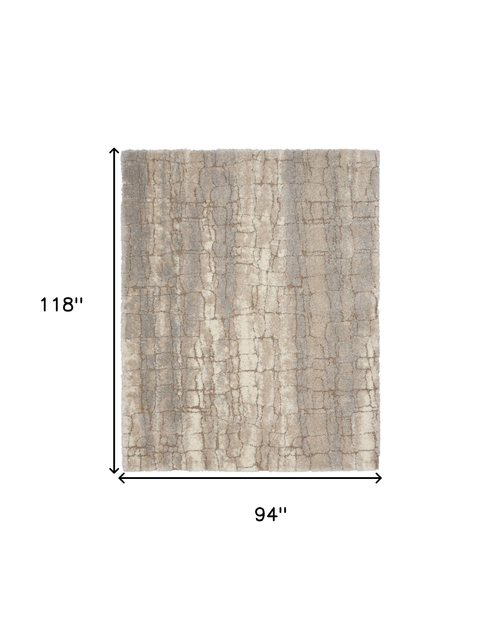 8' X 10' Beige Ivory and Gray Abstract Shag Area Rug