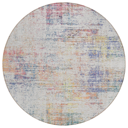 8' Ivory Orange And Blush Round Abstract Washable Indoor Outdoor Area Rug