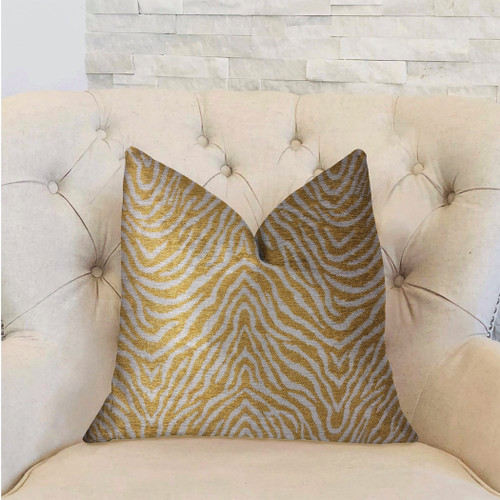 Plutus Oasis Waves Yellow and Beige Luxury Throw Pillow
