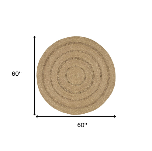 5' Natural And Brown Round Handmade Indoor Outdoor Area Rug