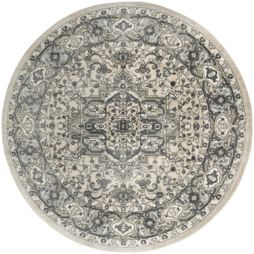 8' Blue Floral Power Loom Round Rug