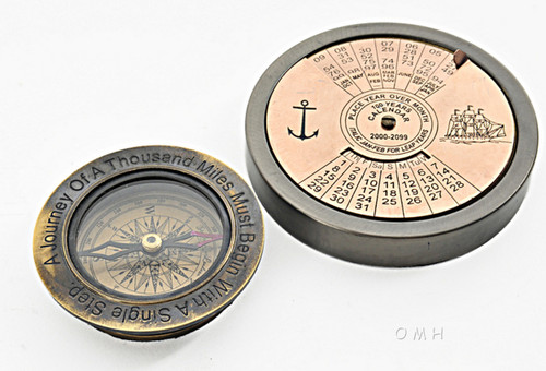 2-Piece Nautical Decor Set featuring a 100-Year Calendar & Compass