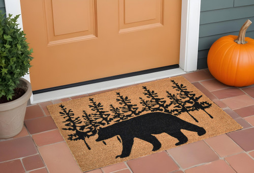 18" X 30" Brown and Black Coir Bear Outdoor Fall Door Mat