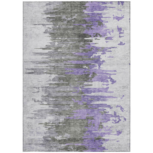 9' X 12' Purple Ivory And Charcoal Abstract Washable Indoor Outdoor Area Rug