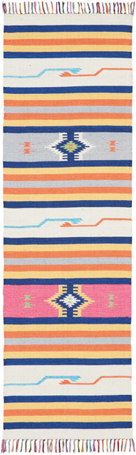 8' Runner Ivory Southwestern Handmade Runner Rug With Fringe