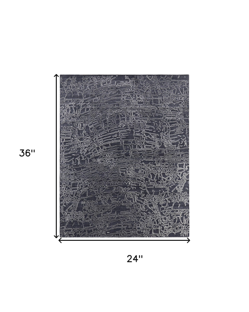 2' X 3' Black Gray and Ivory Abstract Hand Woven Area Rug