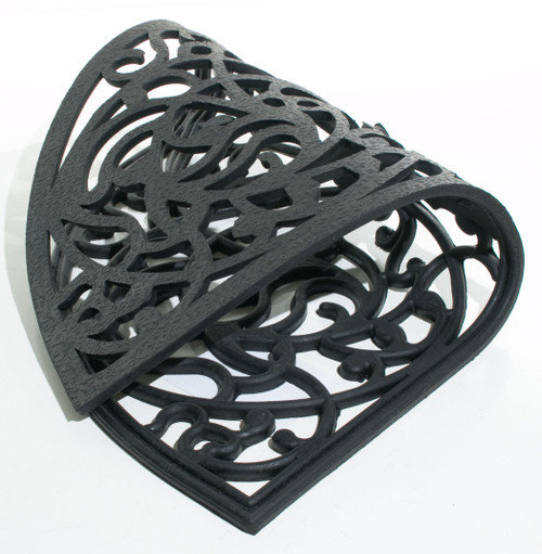 18" X 30" Black Rubber Outdoor Semi Circle Door Mat