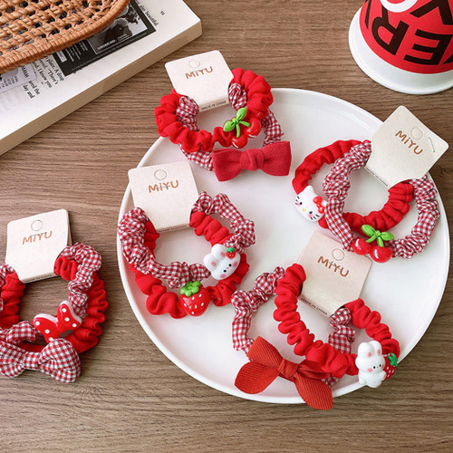 Versatile  Cute Strawberry Little Bunny Fabric Hair Rope Hair Tie