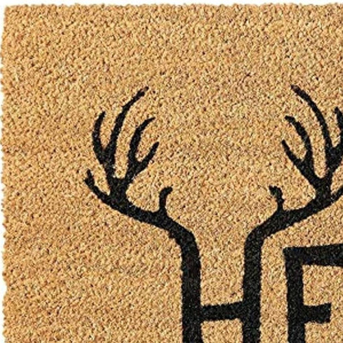 17" X 29" Natural And Black Hello With Antlers Coir Outdoor Door Mat