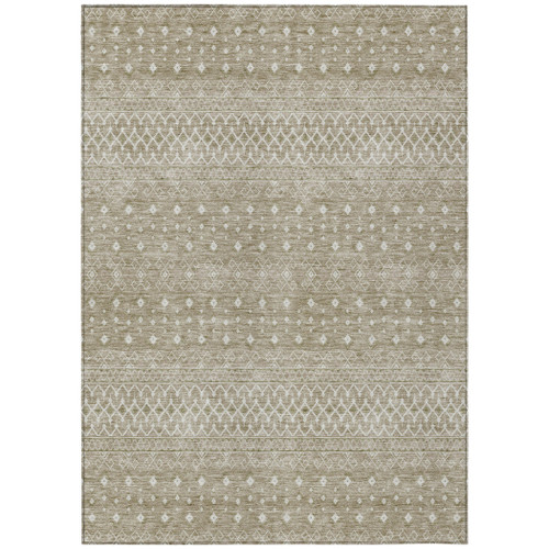 8' X 10' Taupe Green And Ivory Tribal Washable Indoor Outdoor Area Rug