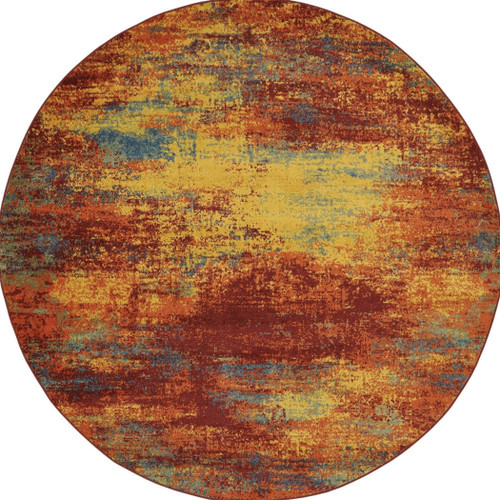 8' Flame Round Abstract Indoor Outdoor Area Rug