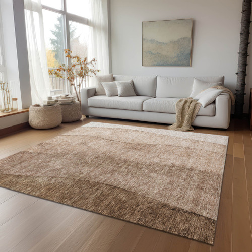 9' X 12' Brown And Beige Ombre Washable Indoor Outdoor Area Rug