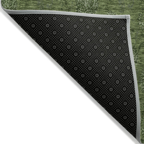 9' X 12' Olive Green And Green Floral Washable Indoor Outdoor Area Rug