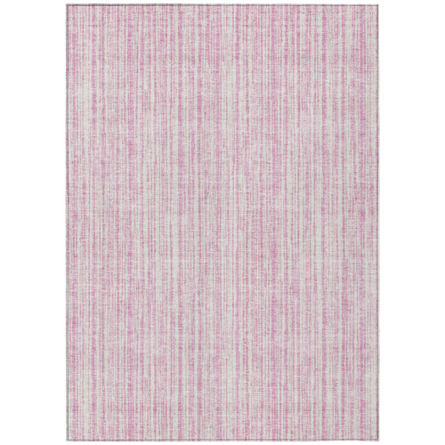 9' X 12' Pink And Ivory Striped Washable Indoor Outdoor Area Rug