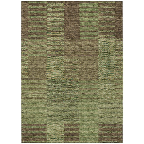10' X 14' Brown Taupe And Green Striped Washable Indoor Outdoor Area Rug