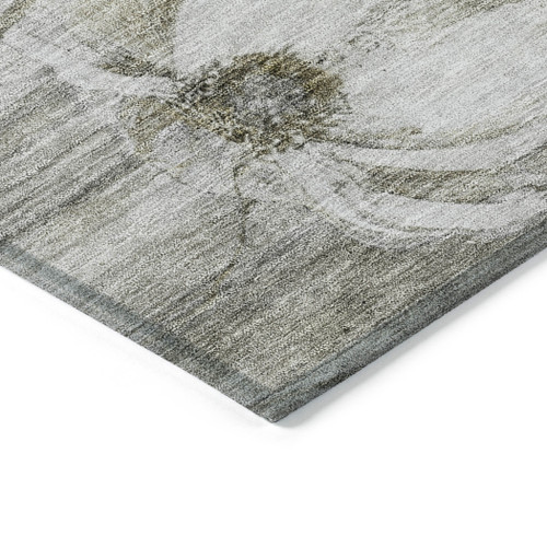 9' X 12' Taupe Ivory And Tan Floral Washable Indoor Outdoor Area Rug