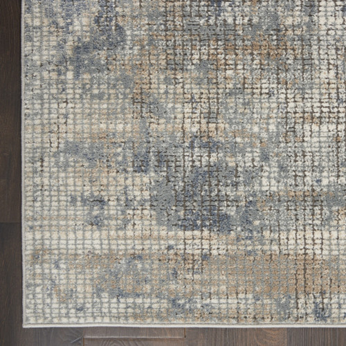 10' Beige And Blue Abstract Distressed Runner Rug