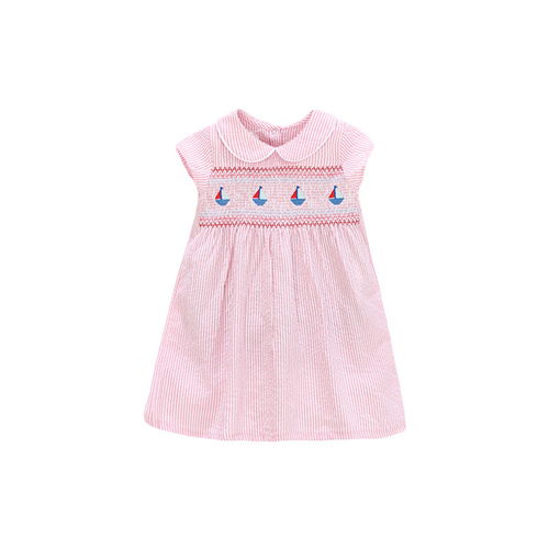 Summer Baby Girls Sleeveless Sailboat Pattern Striped Dress