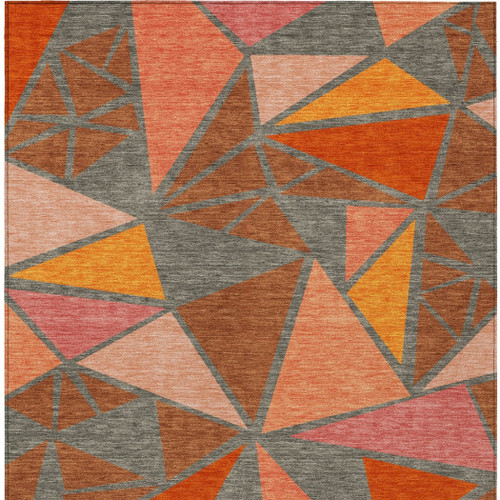 10' X 14' Rust Gray And Pink Geometric Washable Indoor Outdoor Area Rug
