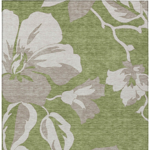 8' X 10' Olive Green Taupe And Beige Floral Washable Indoor Outdoor Area Rug
