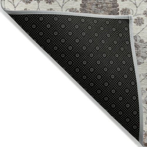 10' X 14' Ivory Brown And Gray Floral Washable Indoor Outdoor Area Rug