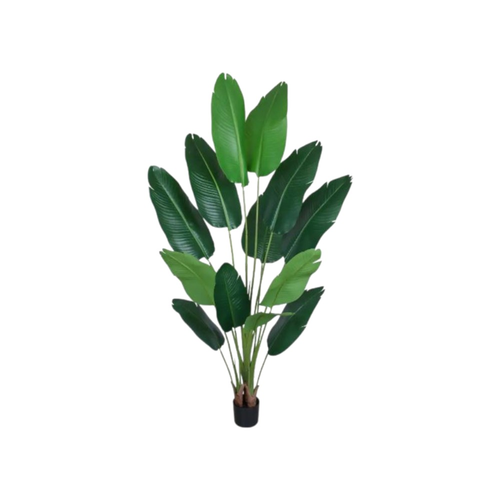 Artificial Banana Leaf In Cylindrical Black Cement Pot