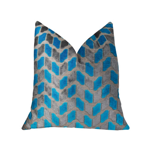 Plutus Castle Crest Turquoise and Gray Handmade Luxury Pillow