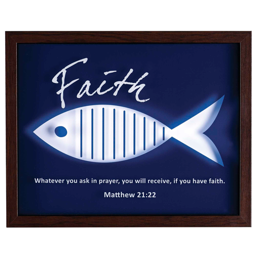 Framed Wall Art Navy White Faith Fish