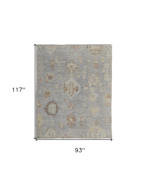 8' X 10' Gray and Blue Wool Floral Hand Knotted Area Rug