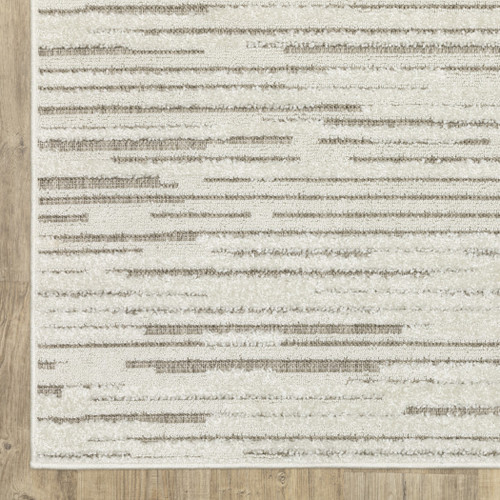 8' Ivory And Brown Striped Distressed Runner Rug
