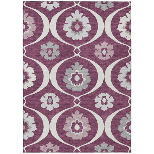 9' X 12' Eggplant Ivory And Gray Medallion Washable Indoor Outdoor Area Rug