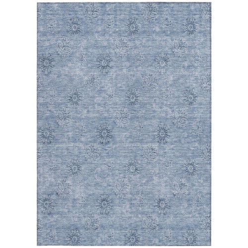 8' X 10' Sky Blue And Blue Floral Washable Indoor Outdoor Area Rug