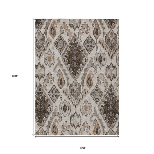 10' X 14' Brown And Beige Moroccan Washable Indoor Outdoor Area Rug