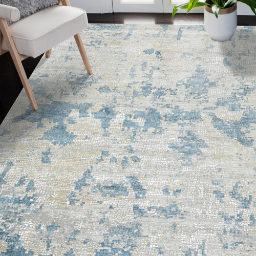 10' X 14' Ivory And Sky Blue Abstract Area Rug
