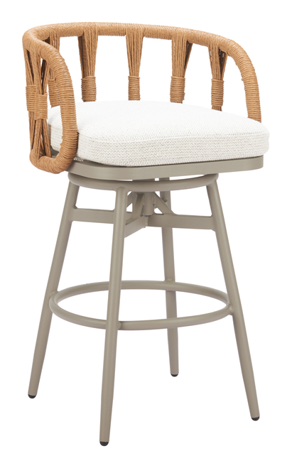 Aluminum And Faux Rattan Swivel Bar Height Chair