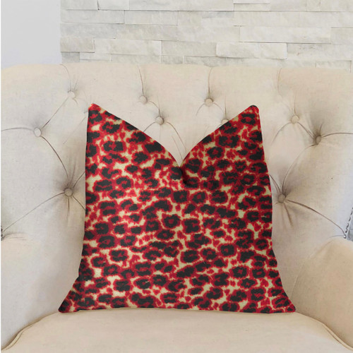Plutus Crimson Cheetah Black and Red Luxury Throw Pillow