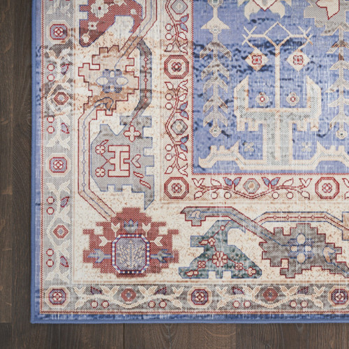 4' X 6' Beige Blue and Red Oriental Distressed Non Skid Area Rug