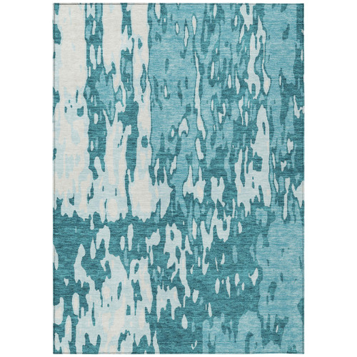 10' X 14' Teal Blue And Ivory Abstract Washable Indoor Outdoor Area Rug
