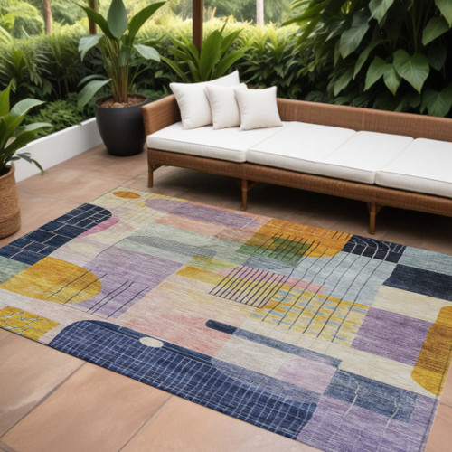 10' X 14' Plum Purple And Copper Abstract Washable Indoor Outdoor Area Rug