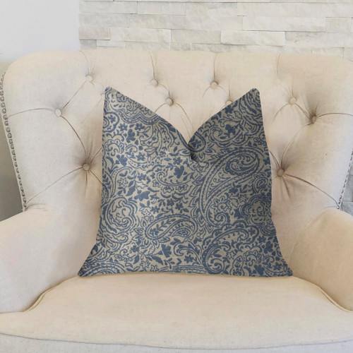 Plutus Kingston Waverly Blue and Ivory Luxury Throw Pillow