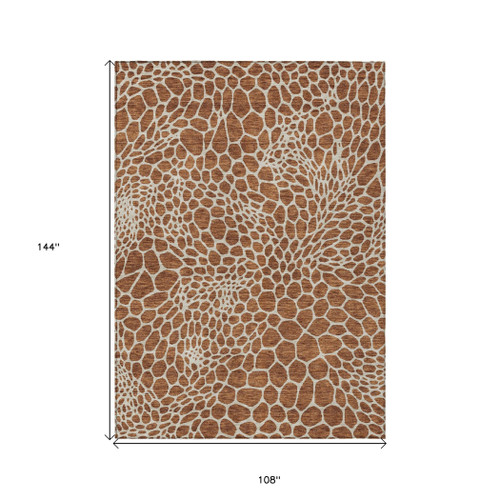 9' X 12' Brown And Beige Geometric Washable Indoor Outdoor Area Rug