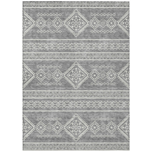9' X 12' Gray And Ivory Southwestern Washable Indoor Outdoor Area Rug