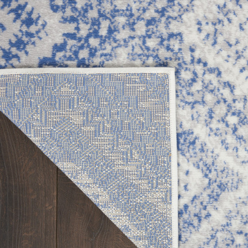 6' Blue and Ivory Geometric Distressed Runner Rug