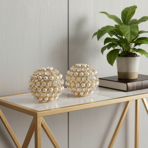 Clear Metal Faux Crystal Pearl Decorative Orbs