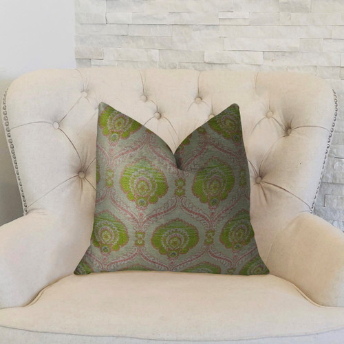 Plutus Tulip Garden Pink and Green Handmade Luxury Pillow