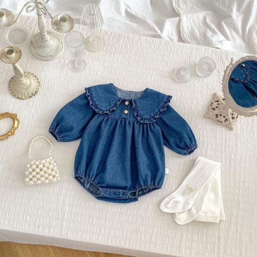 Spring Baby Girls Denim Long-sleeved Onesies or Dress