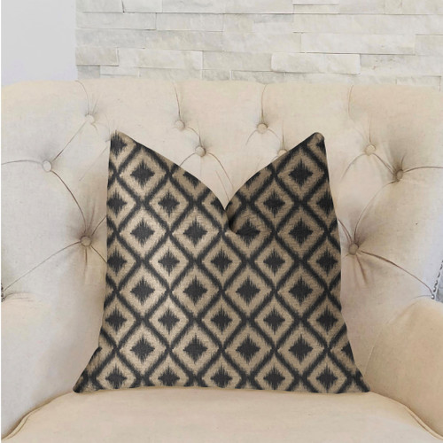 Plutus Diamond Embers Gray and Beige Luxury Throw Pillow