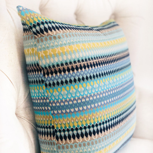 Plutus Lake Marsh Turquoise Yellow and Navy Handmade Luxury Pillow
